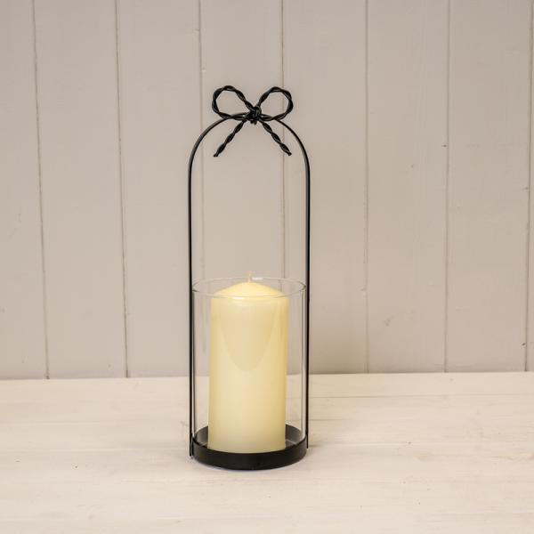 Medium Black Metal Candle Holder with Bow - Candle Holder - British D'sire