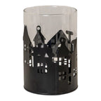 Medium Black Metal House Scene Candle Holder with Glass Insert - Candle Holder - British D'sire