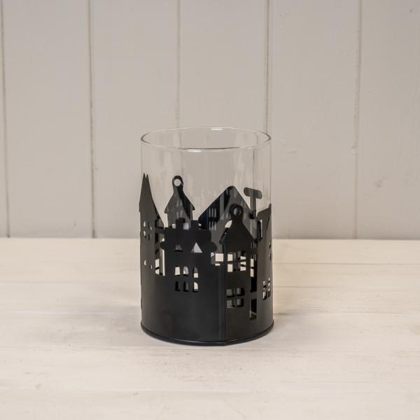Medium Black Metal House Scene Candle Holder with Glass Insert - Candle Holder - British D'sire