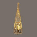 Medium Conical Wicker Lantern With Glass Holder & LED Lights - Lanterns - British D'sire