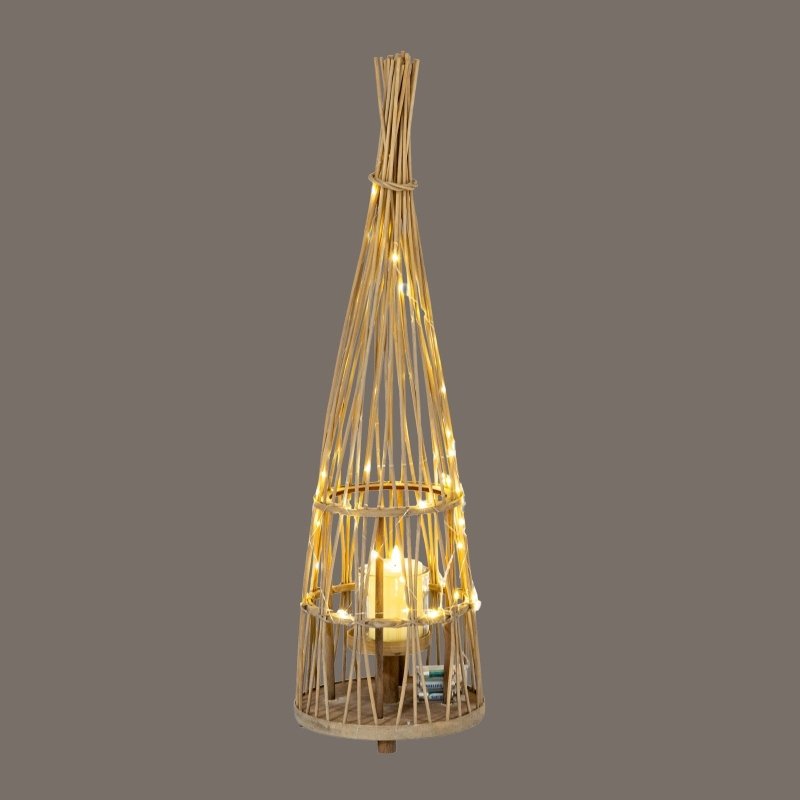 Medium Conical Wicker Lantern With Glass Holder & LED Lights - Lanterns - British D'sire