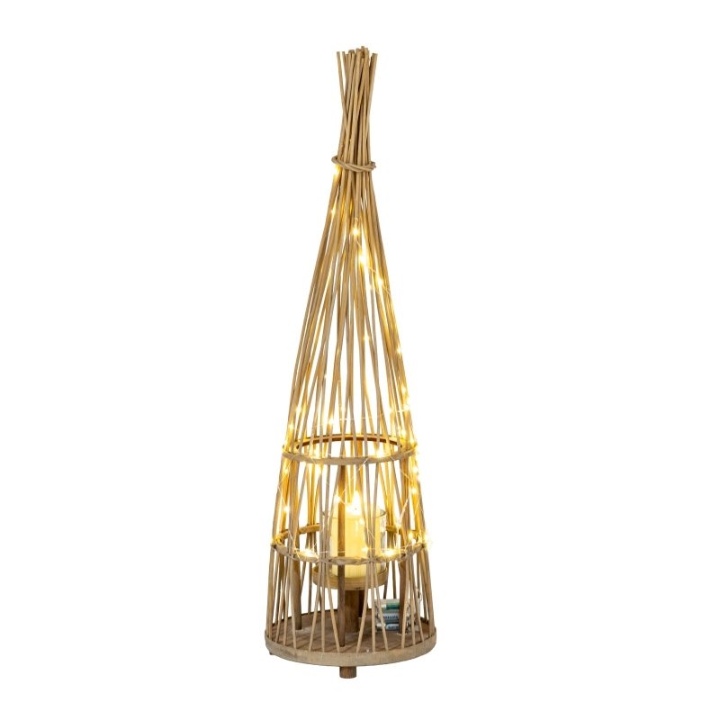 Medium Conical Wicker Lantern With Glass Holder & LED Lights - Lanterns - British D'sire
