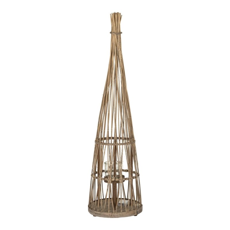 Medium Conical Wicker Lantern With Glass Holder & LED Lights - Lanterns - British D'sire