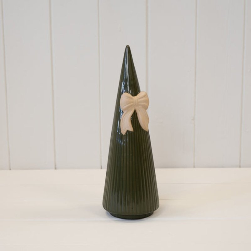 Medium Forest Green Striped Tree with Bow Detail - Figurines - British D'sire