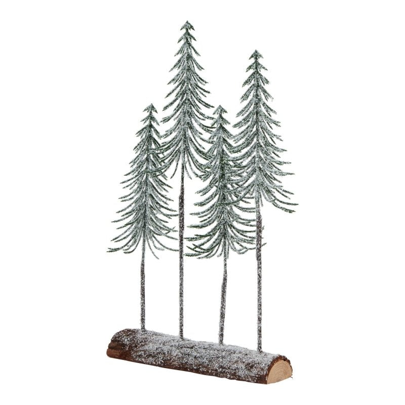 Medium Snowy Spindle Tree Quad In Wood Log - Christmas Decor - British D'sire