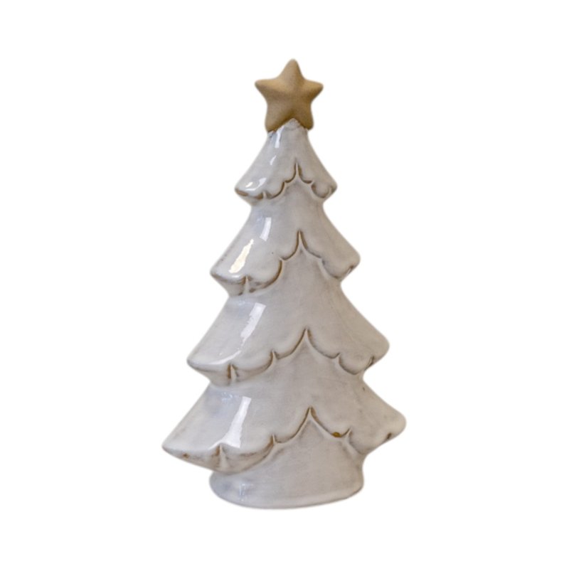 Medium Stone Glazed Ceramic Layered Christmas Tree with Cream Star on Top - Figurines - British D'sire Main image