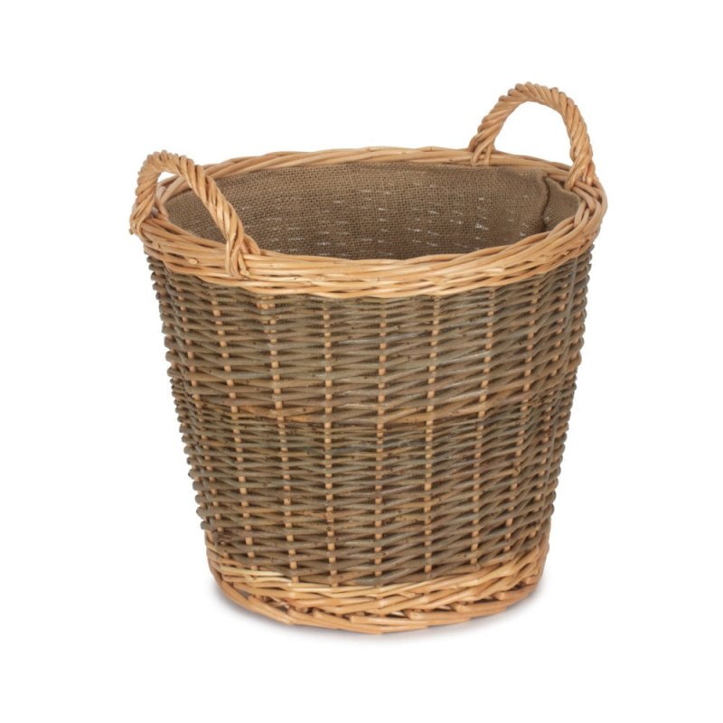 Medium Unpeeled Hessian Lined Wicker Log Basket - Log Baskets - British D'sire