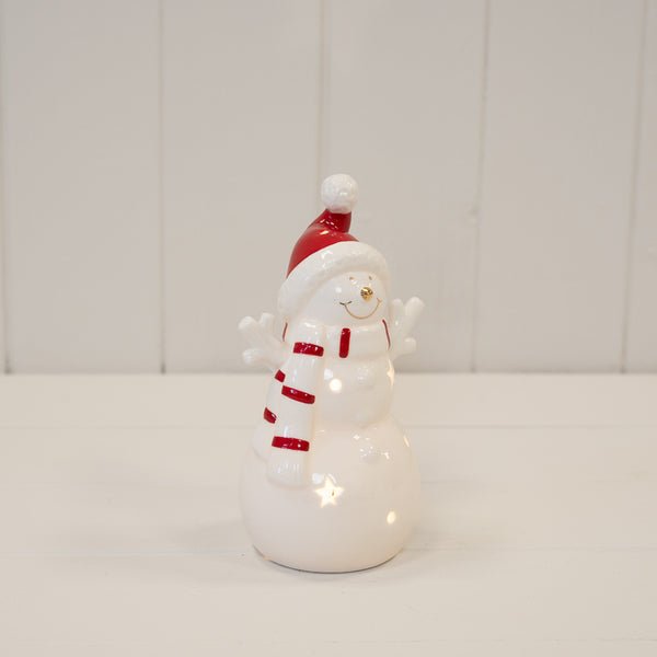 Medium White Christmas LED Snowman in a Scarf - Christmas Decor - British D'sire