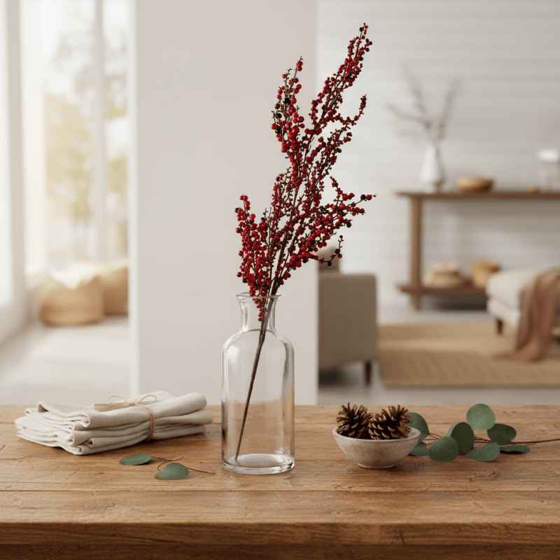 Medium Winter Branch Spray With Red Berries Artificial Flower Stem Secondary image
