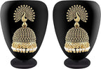 MEENAZ Traditional Wedding Temple Jewellery 22kt Gold oxidised Meenakari Ethnic Antique South Indian Round Pearl Feather Peacock Jhumka Earrings set For Women - M572, big heavy large, Brass Copper - Jewellery & Watches - British D'sire