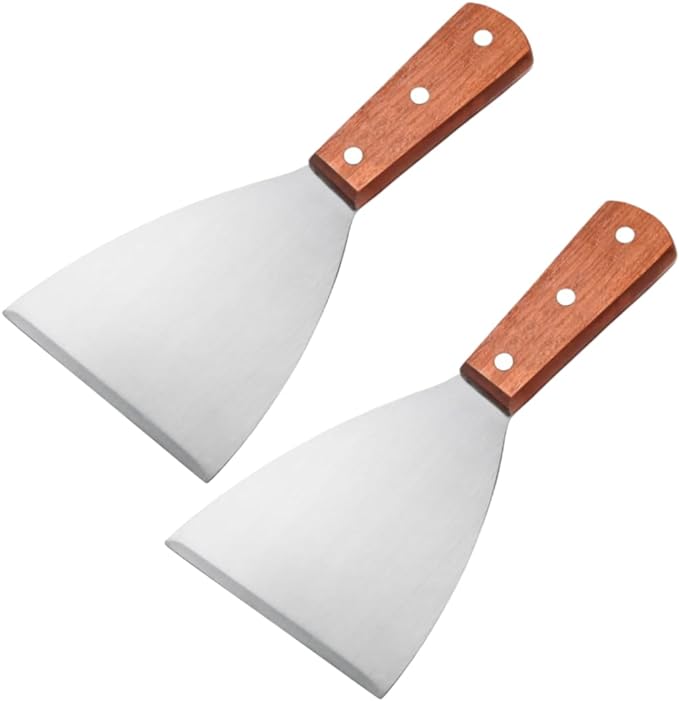 MEETOZ Griddle Scraper 2Pcs, Stainless Steel 8.7in Slant Edge Metal Grill Scraper Chopper for Food Service & Cleaning Supplies, Perfect for Dough Pancake Pizza Home Baking Cooking, Dishwasher Safe - British D'sire Main image