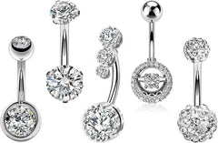 Melighting 5pcs Belly Bars Navel Piercing Jewellery 14g 316L Stainless Steel Belly Button Ring Clear CZ Navel Bar Belly Ring - Body Jewellery - British D'sire