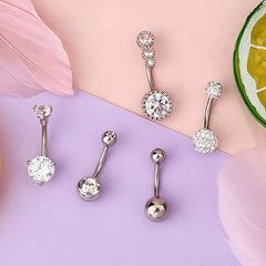 Melighting 5pcs Belly Bars Navel Piercing Jewellery 14g 316L Stainless Steel Belly Button Ring Clear CZ Navel Bar Belly Ring - Body Jewellery - British D'sire