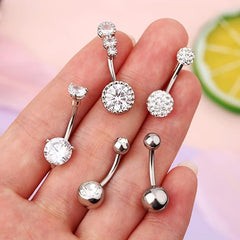Melighting 5pcs Belly Bars Navel Piercing Jewellery 14g 316L Stainless Steel Belly Button Ring Clear CZ Navel Bar Belly Ring - Body Jewellery - British D'sire