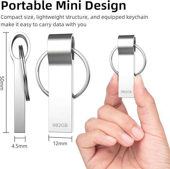 Memory Stick 982GB, Deeiqeyp Metal and Waterproof USB Stick, for PC/Computer/Laptop/Tablet Storage Backup, 982GB External Data Storage Flash Drive, High - Speed USB 3.0 Memory Sticks with Keyring - Memory Stick - British D'sire