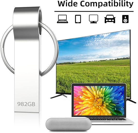 Memory Stick 982GB, Deeiqeyp Metal and Waterproof USB Stick, for PC/Computer/Laptop/Tablet Storage Backup, 982GB External Data Storage Flash Drive, High - Speed USB 3.0 Memory Sticks with Keyring - Memory Stick - British D'sire