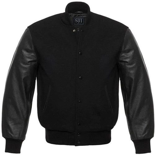 Men Varsity Jacket - Baseball Bomber Style, Regular Fit, Genuine Leather Sleeves, Premium Quality