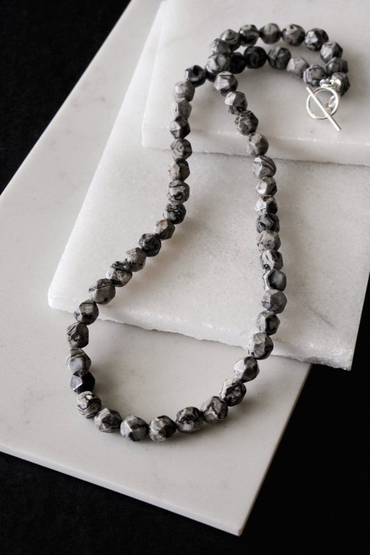 Mens 925 Sterling Silver Hexagonal Picasso Jasper Crystal Necklace - Necklaces - British D'sire Main image