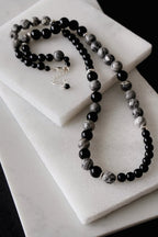 Mens 925 Sterling Silver Multi Picasso Jasper And Black Onyx Necklace - Necklaces - British D'sire