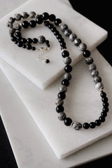 Mens 925 Sterling Silver Multi Picasso Jasper And Black Onyx Necklace - Necklaces - British D'sire