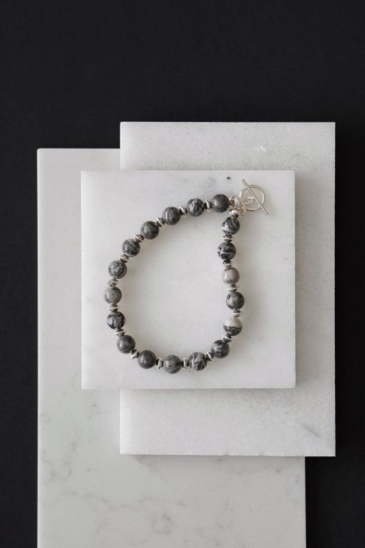 Mens 925 Sterling Silver Picasso Jasper Crystal Bracelet - Bracelets - British D'sire Main image