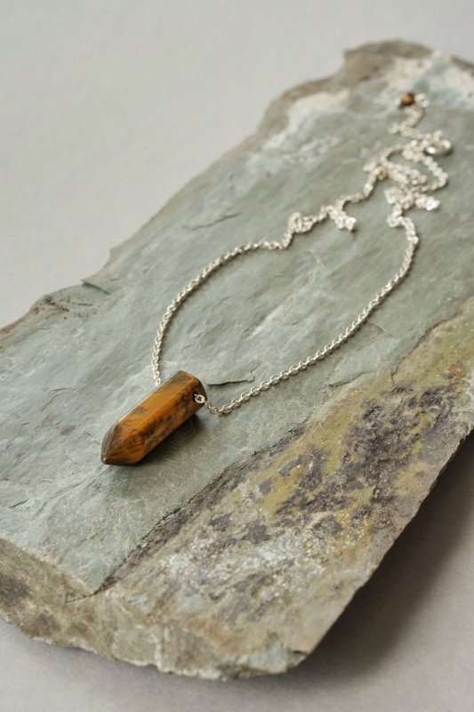 Mens 925 Sterling Silver Tigers Eye Bullet Pendant Necklace - Necklaces - British D'sire