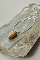 Mens 925 Sterling Silver Tigers Eye Bullet Pendant Necklace - Necklaces - British D'sire