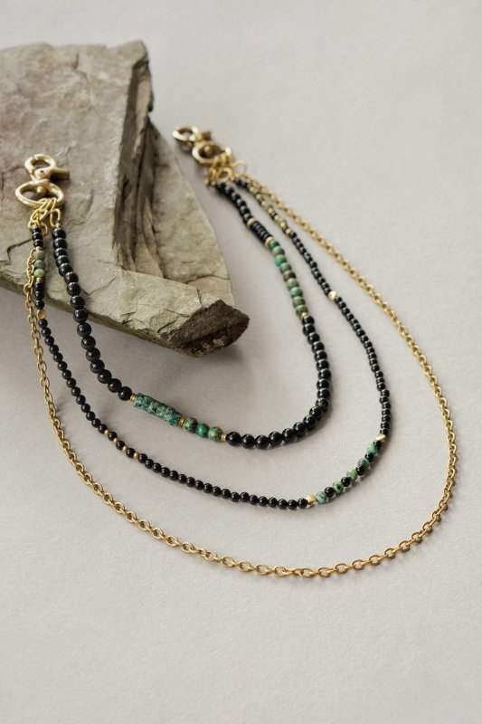 Mens African Turquoise and Black Onyx Brass Wallet Keychain Holder - Necklaces - British D'sire Main image