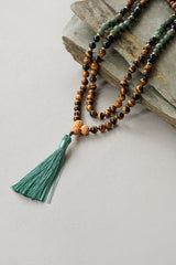 Mens African Turquoise Black Onyx and Tigers Eye 108 Mala Bead Necklace with Tassel - Necklaces - British D'sire