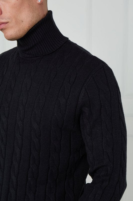 Men’s Cable Knit Turtleneck Jumper - Jumper - British D'sire