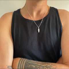 Mens Chunky 925 Sterling Silver Longer Length Cut Pendant Necklace - Necklaces - British D'sire