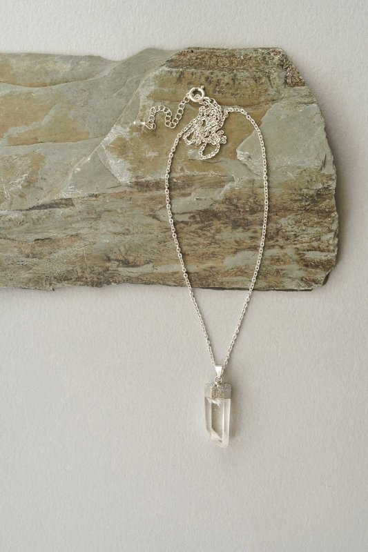Mens Chunky 925 Sterling Silver Longer Length Raw Crystal Pendant Necklace - Necklaces - British D'sire Main image