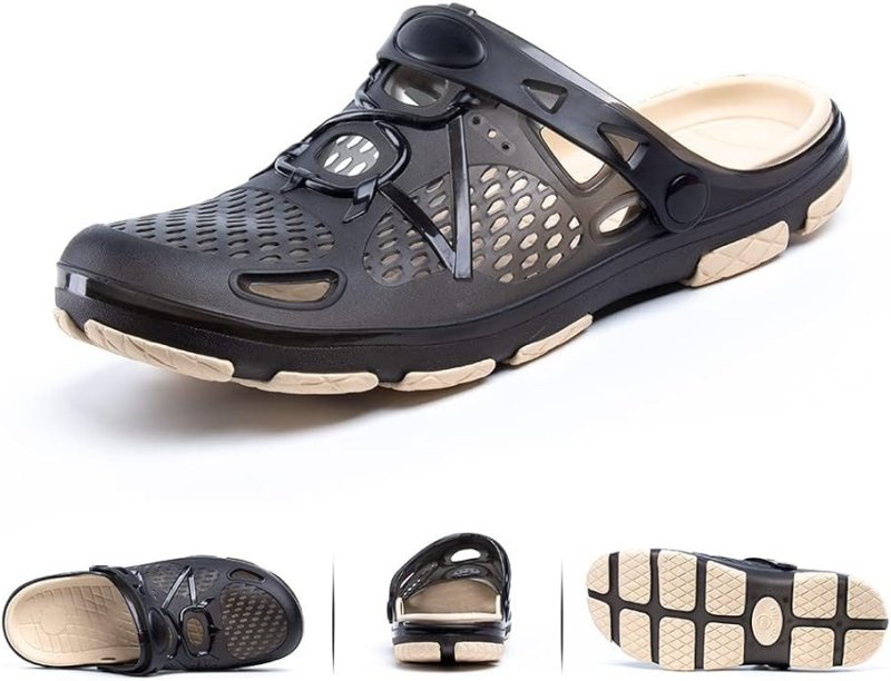 Mens Clogs Garden Sandals Lightweight Garden Clogs for Men Summer Sliders Casual Mules Outdoor Pool Beach Blue Black Size 6.5-13 UK Secondary image