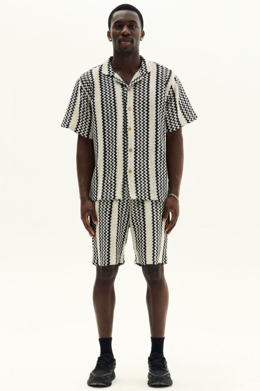 Men’s Crochet Texture Matching Shirt & Shorts Set – Boxy Fit | 100% Cotton - co ord set - British D'sire Main image