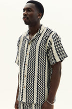 Men’s Crochet Texture Matching Shirt & Shorts Set – Boxy Fit | 100% Cotton - co ord set - British D'sire