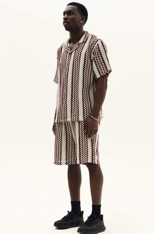 Men’s Crochet Texture Matching Shirt & Shorts Set – Boxy Fit | 100% Cotton - co ord set - British D'sire