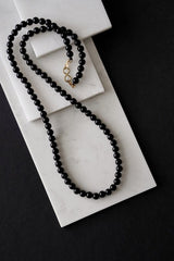 Mens Extra Long Brass And Black Onyx Crystal Necklace - Necklaces - British D'sire