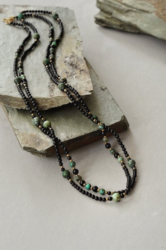 Mens Extra Long Length African Turquoise and Black Onyx Necklace - Necklaces - British D'sire Main image
