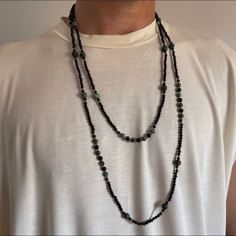 Xander Kostroma Men's Extra Long African Turquoise & Black Onyx Necklace – 168 cm Healing Stone Necklace for Strength, Balance & Protection – Luxury Jewelry for Men Secondary image
