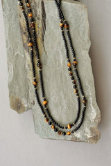 Mens Extra Long Length Tigers Eye and Black Onyx Necklace - Necklaces - British D'sire