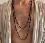 Mens Extra Long Length Tigers Eye and Black Onyx Necklace - Necklaces - British D'sire