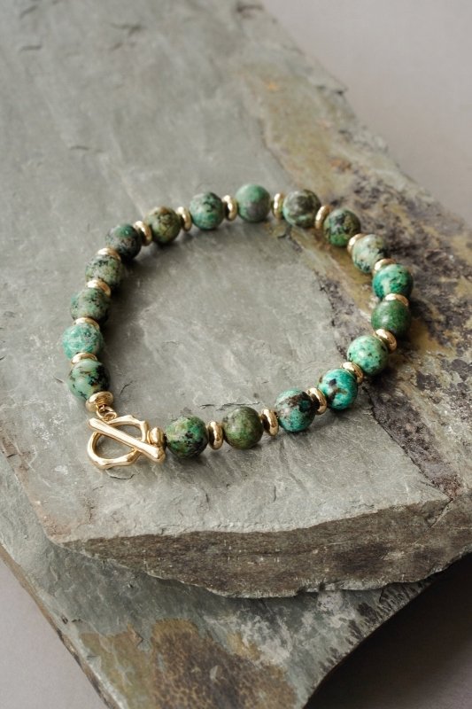 Mens Gold Tone African Turquoise Crystal Bracelet - Bracelets - British D'sire Main image