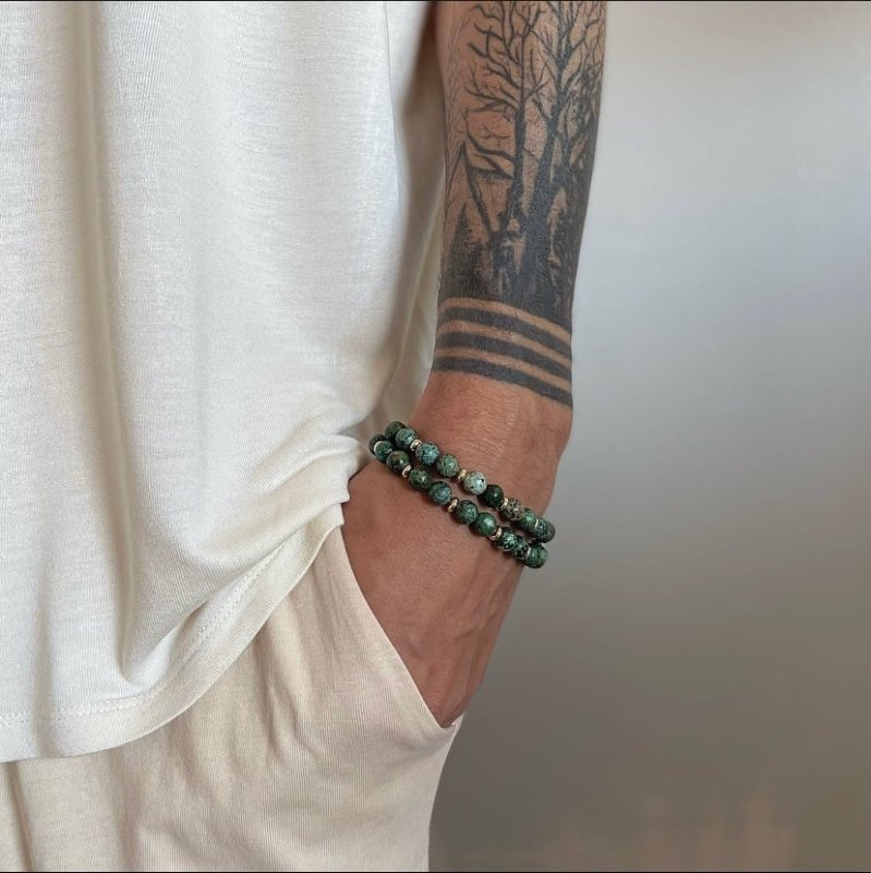 Xander Kostroma Men's Gold Tone African Turquoise Double Wrap Crystal Bracelet – 43cm Healing Bracelet for Balance, Creativity & Prosperity – Luxury Handmade Jewelry for Men Secondary image