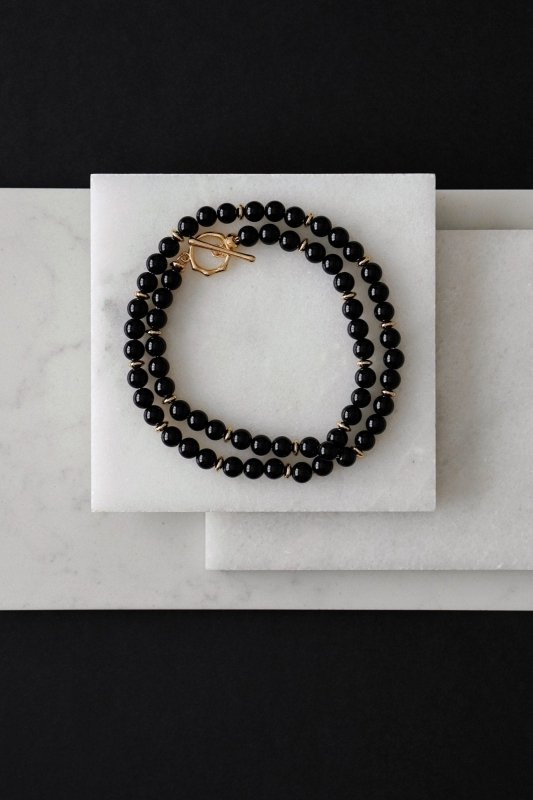 Mens Gold Tone Black Onyx Triple Space Wrap Crystal Bracelet - Bracelets - British D'sire Main image