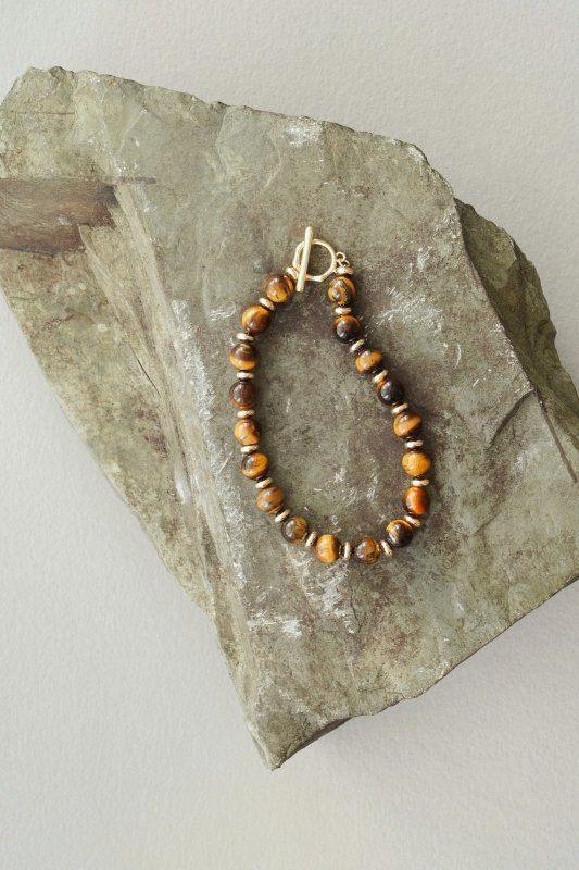 Mens Gold Tone Tigers Eye Crystal Bracelet - Bracelets - British D'sire Main image