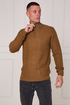 Men’s Half Zip Cable Knit Textured Jumper - Jumper - British D'sire
