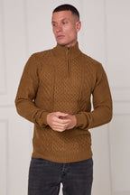 Men’s Half Zip Cable Knit Textured Jumper - Jumper - British D'sire