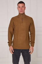 Men’s Half Zip Cable Knit Textured Jumper - Jumper - British D'sire