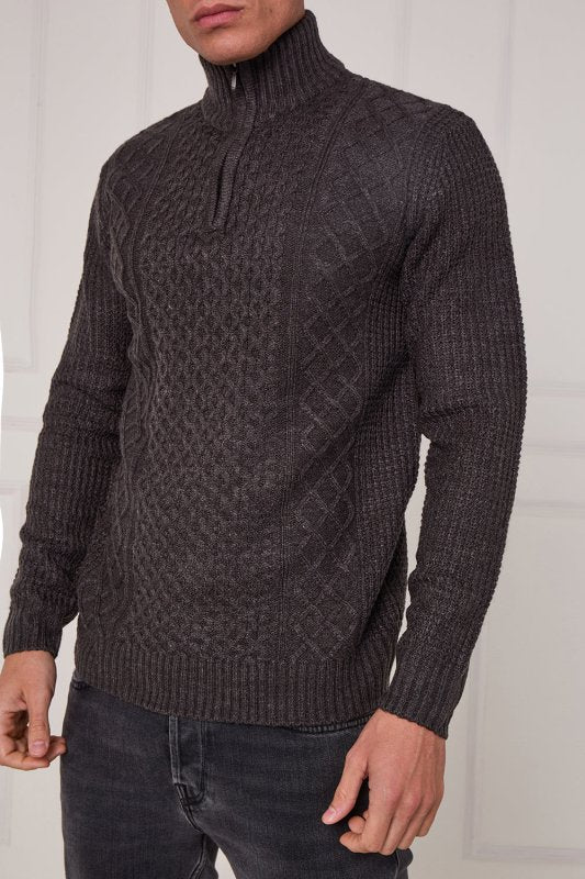 Men’s Half Zip Cable Knit Textured Jumper - Jumper - British D'sire