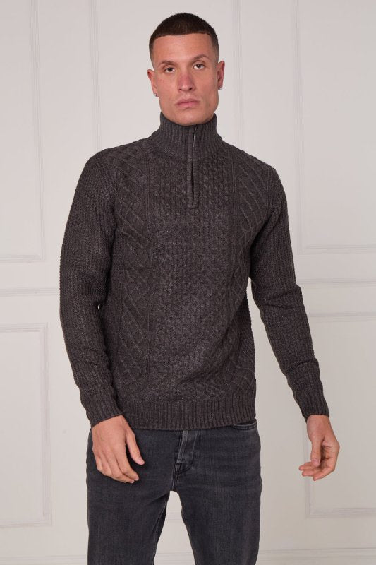 Men’s Half Zip Cable Knit Textured Jumper - Jumper - British D'sire